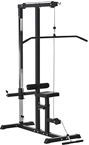 HOMCOM Lat Pull Down Machine with Extra Pulley for Seated Rows, Cable Machine Pulley System with Adjustable Seat for Home Gym