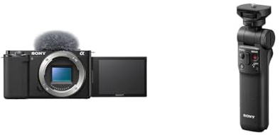 Sony Alpha ZV-E10 APS-C spiegellose Vlog-Kamera (schwenkbares Display für Vlogging, 4K-Video, Echtzeit-Augen-Autofokus) + GPVPT2BT