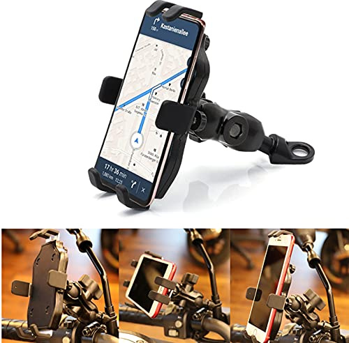 Motorrad-Handyhalterung, Universal-Motorrad-Rückspiegel-Handyhalter GPS-Navigationshalterung 360-Rotation-Anti-Shake-Schnellverschluss für 5-6.9-Handy