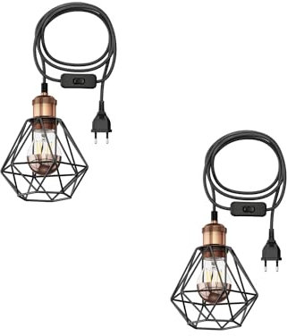 ledscom.de 2 Stück 3 m Textilkabel RETRA, Vintage, Stecker, Schalter, bronze, Käfig-Schirm + LED Lampe 839lm, warmweiß