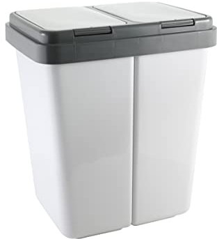 axentia Zweimer, Doppel-Mülleimer aus Kunststoff, geruchsdichter Duo-Abfalleimer, Müllbehälter zur Mülltrennung, grau, Volumen: 2 x ca. 23 Liter