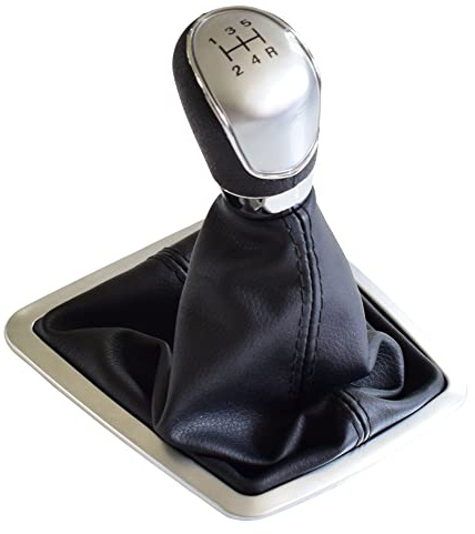 Manual Gear Shift Knob Gearstick Gaiter Boot Kit for F-ord F-ocus 2 MK2 FL (Facelift 2008-2011 with Cuff and Chrome Frame (5 Speed-Silver)