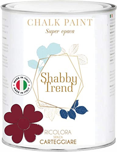 GENERICO SHABBY TREND® CHALK PAINT Pittura Shabby Chic Vintage Mobili Pareti Extra Opaca 120 VARIANTI (500ml, BORDEAUX)