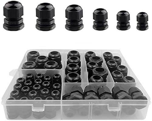 alwaiiz 50 Stück Kabelverschraubungen Set, Kabelverschraubung wasserdichte, einstellbare 3-16 mm Kabelanschlüsse PG7 PG9 PG11 PG13.5 PG16 PG19 Kunststoff-Kabelverschraubungen