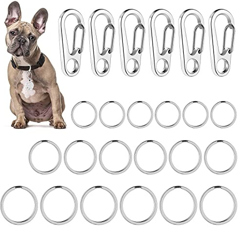 TIESOME Lot de 24 clips pour plaque d'identité pour chien et chat en acier inoxydable - Facile à changer - Libération rapide - 3,3 x 1,5 cm