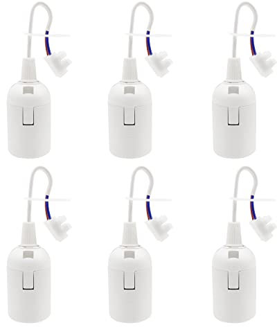 OMIGA 6 Stück Lampenfassung E27 mit Kabel Baufassung 4A 250V Ersatzfassung für Bauarbeiten Wohnzimmer Küche Schlafzimmer Glühbirnen Fassung (Weiß)