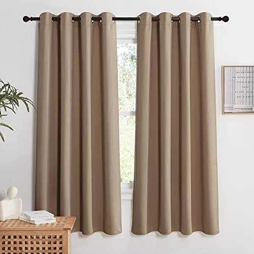 KGORGE Thermo Verdunklungsvorhänge Kurz Vorhang Blickdicht mit Ösen | Cappuccino,2er Set,175 x 140 cm(HxB),Thermovorhang Hitzeschutz,Verdunkelung,Sonnenschutz,für Schafzimmer/Küche