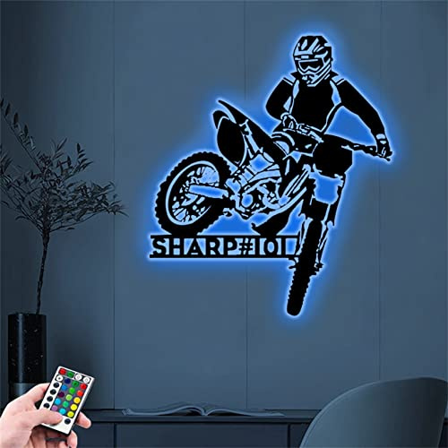 Personalisiertes Motorrad-Schild-Licht für Wand - Monogramm, Name, Kunst, Heimdekoration, RGB-Nachtlicht, Dekoration für Reiter, Herren, Jungen (16-Farbiges Holz)