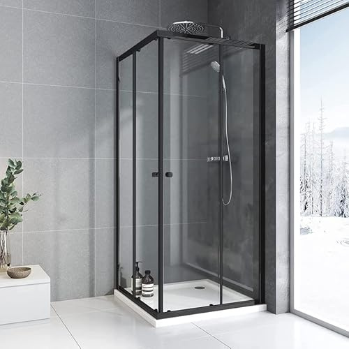 BD-Baode Duschkabine 90x90cm, Schwarz Doppel Schiebetür Duschabtrennung Eckdusche mit 6mm ESG Sicherheitsglas Duschabtrennung Höhe 185cm