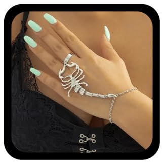 Wendalern Punk Anillo Pulsera Mano Cadena Plata Rhinestone Escorpión Dedo Anillo Cadena Pulsera Borla Cadena Cz Escorpión Anillo Pulsera Vintage Esclavo Mano Cadena Pulsera Joyería Para Mujeres Niñas