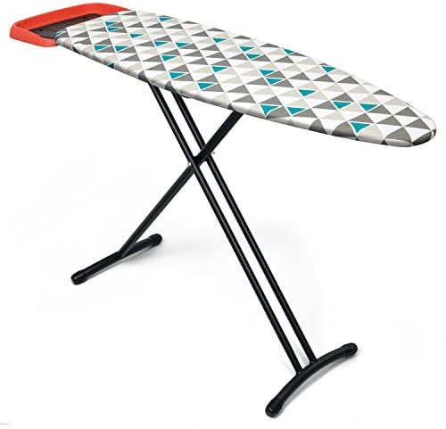 Duwee Bügelbrett groß mit einziehbarer Eisenauflage, breites Bügelbrett hitzebeständige Abdeckung mit Dicker Polsterung, justierbare Höhe, 38×122CM