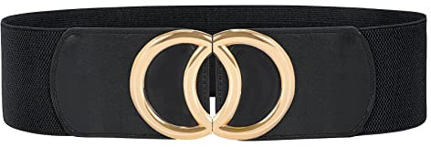 JasGood Damen Breiter Elastischer Taillengürtel Vintage Stretchy Kleid Gürtel Hüftgürtel mit Gold O-Ring Schnalle, Schwarz, 70cm