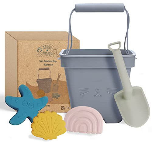 Budhi Budha Soft Silicone Bucket and Spade Beach Set Kids with 3 Molds - Eco Friendly, Safe, Premium 100% Food-Grade Silicone Beach Toys Set Sandcastle Bucket Set - Ideal Play Sand Kit for Kids