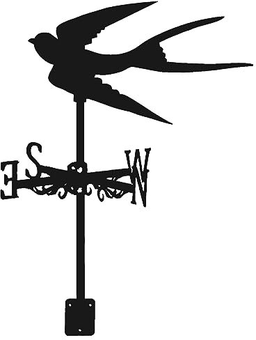 Veletas de Viento para Jardin Material de Hierro Metalico Golondrina Voladora Forma Veleta de Viento para Tejado 33 * 60cm Negro