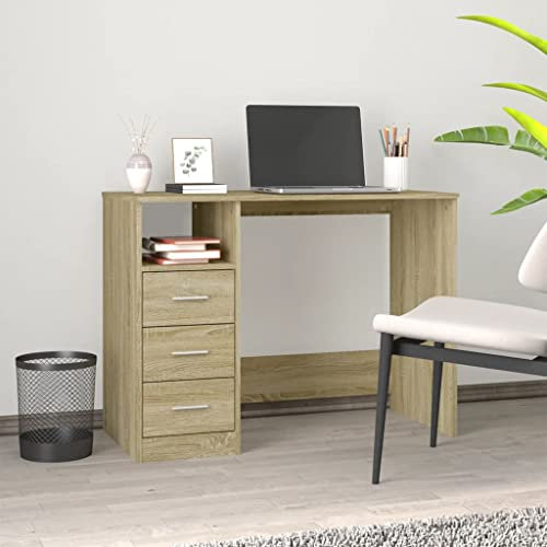 Higsose Schreibtisch mit Schubladen Sonoma-Eiche 102x50x76 cm Computertisch Büroschreibtisch Schülerschreibtisch Kinderschreibtisch Eleganten und Modernen Arbeitstisch Möbel für Arbeitszimmer