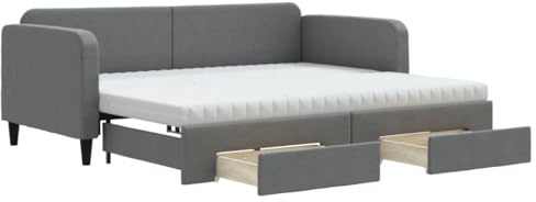 vidaXL Tagesbett, Ausziehbar Schlafsofa mit Schubladen, Bettsofa Gästebett für Schlafzimmer Wohnzimmer, Sofa Bett Ausziehbett, Dunkelgrau 90x200 cm Stoff