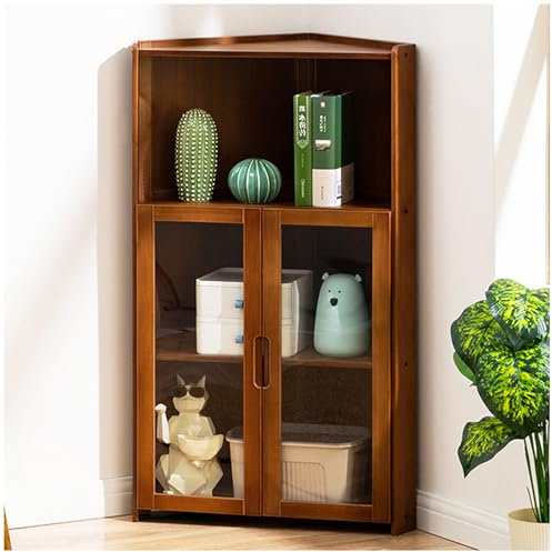 ARMERI Eckschrank, Hoher Lagerschrank mit Acryltüren, 5-stöckiges Bambus Bücherregal Display Regal für Wohnzimmer, Küche, Balkon, Kleiner Raum,A,60×96cm/23.6×37.8in
