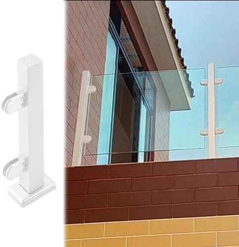 Zaunsäulen Glasgeländer Edelstahlgla -Geländerzapfen mit Abstandshaltern, Weißes Quadratschienenzaunpol Handlauf für Treppen/ Duschbildschirm, Balustrade -Geländerpfosten ( Color : White End post , Si