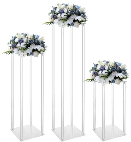 Acryl Vase, 3 Pcs klar Spalte Blume Display Stand Geometrische Display Stand, 20 * 20 * 40cm/20 * 20 * 60cm/20 * 20 * 80cm, für Hochzeiten, Geburtstagsfeiern, Weihnachtsfeiern