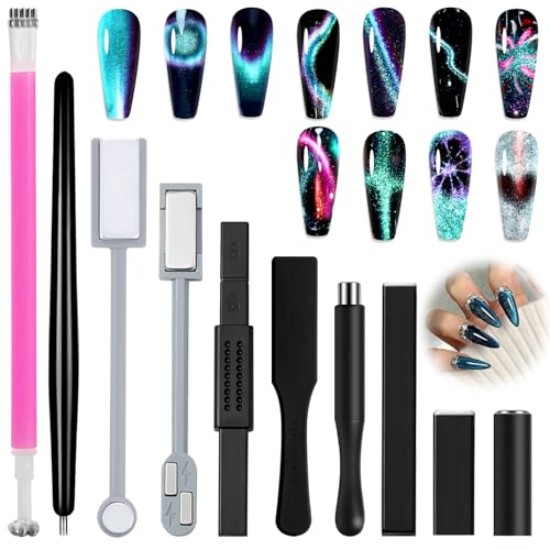 Allstarry 10pcs Nail Magnet Tool Double-head Strong Suction Magnet Stick | Cat Eye Flower Design Nail Magnets Pen Plate Wand Board for 9D Strip Galaxy Magnetic Cat Eye Gel Nail Polish Nail Art