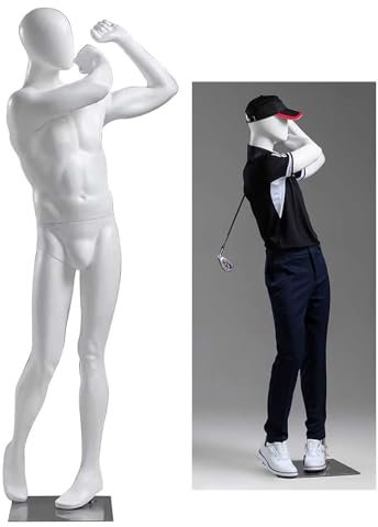 Schaufensterpuppe Golf-Mannequin-Körper für Die Kleiderpräsentation, Weiße Torsopuppe mit Sockel, Realistische Schneiderpuppe, Modellständer für Sportartikelgeschäft ( Color : Male )