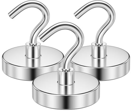 FINDMAG Magnethaken Extra Stark 30 kg, 3 Stück, Magnetische Haken mit Neodym Magnet, Magnet Haken für Werkstatt & Spind Organizer, Wohnwagen, Camping & Kreuzfahrt
