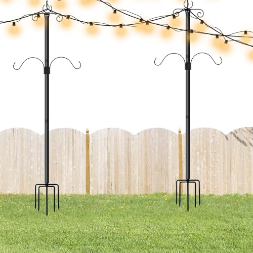 XQZMD Pali per Luci da Esterno, Confezione da 2 Pali Festoni per Appendere Luci Natalizie, Luci a LED, Lanterne, Pali da 2,4M per Giardino, Matrimoni, Feste, Patio