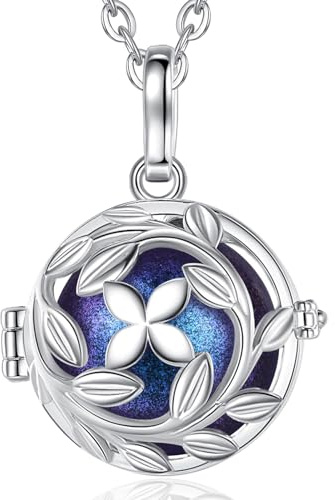 EUDORA Harmony Ball Graviditet Bola-halsband för kvinnor, änglasamtalshänge musikalisk gratulationsklocka, Mexikokula present till mor dam, 114,3 cm + 76,2 cm (mörklila), Koppar