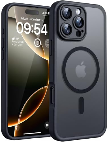 TOCOL Funda para iPhone 16 Pro, Funda Magnética para iPhone 16 Pro 6,3 Pulgadas [Protección Lente Cámara] [Protección Militar] Translúcida Mate Trasera, Titanio Negro