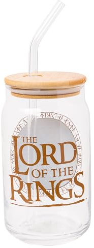 Silver Buffalo Seigneur des Anneaux Hobbiton Gobelet en verre avec couvercle en bambou et paille en verre, 473 ml
