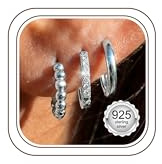 FINREZIO 3 Paar Creolen Silber 925 Gold Damen Frauen Hypoallergene Ohrringe Set Silber Vergoldet Kleine Creolen Ohrringe Wasserfest Mit Zirkonia Helix Piercings Schmuck Ohrringe Mädchen