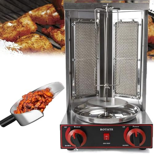 Dfdieratve MáQuina de Shawarma a Propano, Parrilla Vertical con Asador y Bandeja Recolectora de Aceite, Kebab Giratorio de 360°, para Cocinas Comerciales y DoméSticas,barbecuestove+Shovel