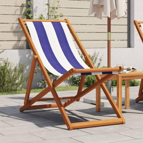 LXYZWRW Outdoor-Möbel Klappbarer Strandkorb Blau und Weiß Massivholz Eukalyptus und Stoff Outdoor Sitzgelegenheit