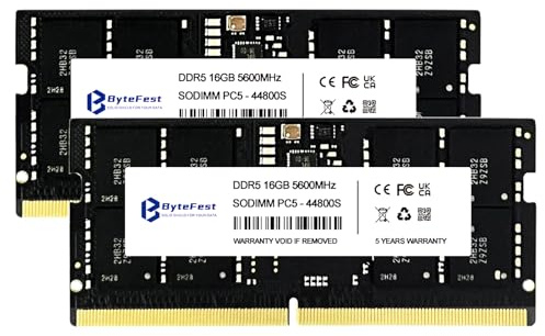 ByteFest RAM DDR5 32 GB (2 x 16 GB) 5600MHz PC5-44800 CL46 1,1 V SODIMM On-die ECC 262-pin bärbar dator/notebook RAM Minnesmoduler