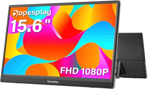 Dopesplay 15,6 Portable Monitor, 1080P FHD Tragbarer Monitore mit Kickstand, Mobiler IPS Bildschirm mit Lautsprechern, Ultra-Dünner Zweitbildschirm für Laptop/PC/Mac/PS45/Switch-USB-C/HDMI Anschluss