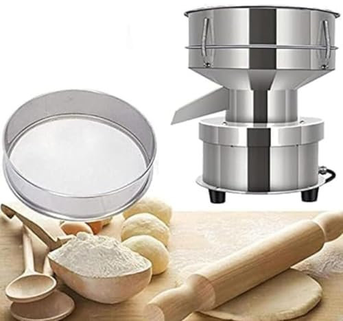 FENGSSLL Automatic Powder Sifter Machine,50W Electric Vibrating Sieving Machine,Flour Sifter Electric Vibrating Sieve Machine,Stainless Steel Vibrating Sieve Machine for Flours,1net1cover-10cm
