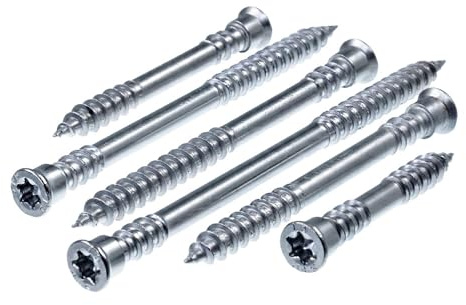 SECCARO Terrassenschraube Zylinderkopf 5,5 x 100 mm, Edelstahl C1, Holzschraube mit Unterkopfgewinde, TX/Innensechsrund, 100 Stück