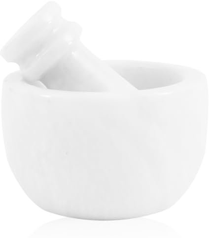 Set di mortaio e pestello in marmo bianco, fatto a mano, tritaglio e macina erbe, ciotola in marmo naturale, piccolo macinino per spezie