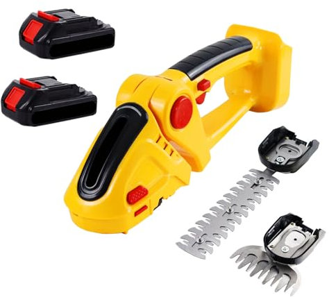 Trimmer Grass Shears, Handheld Grass Cutter, 2-in-1 Cordless Electric Shrub Shears with Interchangeable Blades, 2 PCS Batteries and Charger, Garden Lawn Mower in Multi-perspective Adjusted