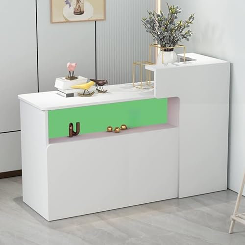 YUGXTH Empfangstheke, Empfangstresen, Rezeptionstheke mit Abschließbarem Schubladentürschrank und Offenen Regalen, Große Empfangstheke für Kassentisch(Green-R,120cm/47.2in)