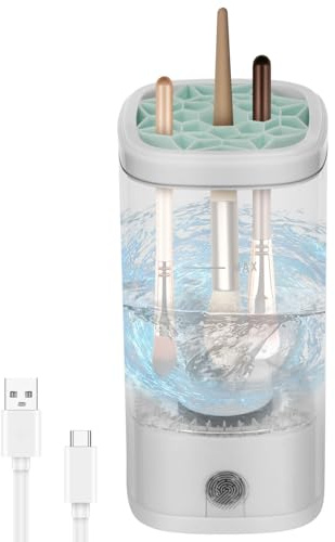 XYDHQS Nettoyeur de pinceaux de maquillage électrique, fonctionnement en un clic, 6500 tr/min, efficace avec fonction de séchage pour nettoyer le maquillage (blanc)