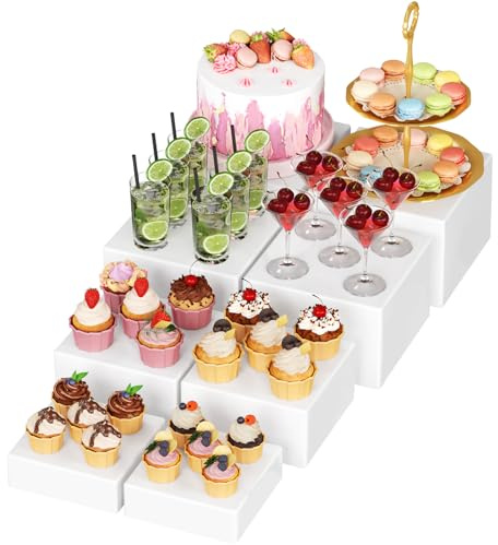 Lifewit 8 stycken displaystativ, tårtställ med ihåliga golv, återanvändbar plastpiedestal dekoration för cupcake, dessert, kosmetika och parfymställ
