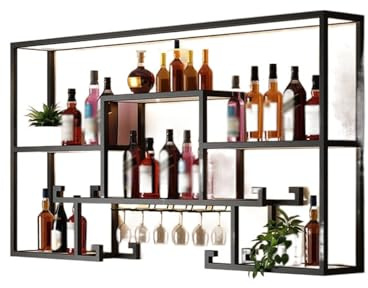 GWWBD Porte Bouteille Mural en Fer,Étagère À Vin Murale Range Bouteille Vin Bar Casier À Vin Porte-Bouteilles Et Porte-Verres Casier À Bouteilles pour Rangement Bar Cave À Vin Cuisine(Size:120CM)