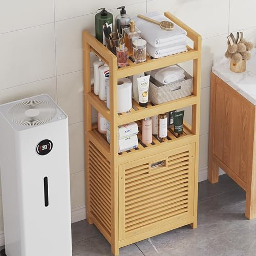 Narrow Bamboo Bathroom Cabinet with Laundry Basket SpaceSaving Towel Rack for Small Bathrooms Stylish Bamboo Storage Shelf for Bathroom & Kitchen (Size: 40*).