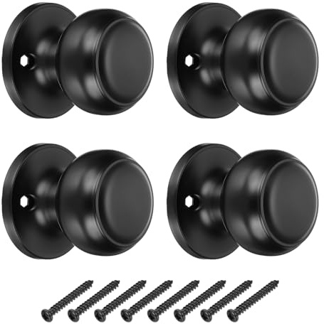 PATIKIL 4 Pcs Dummy Door Handles Round Stainless Steel Knobs Non-Turning One-Half Side Knob for Interior Exterior Door, Matte Black