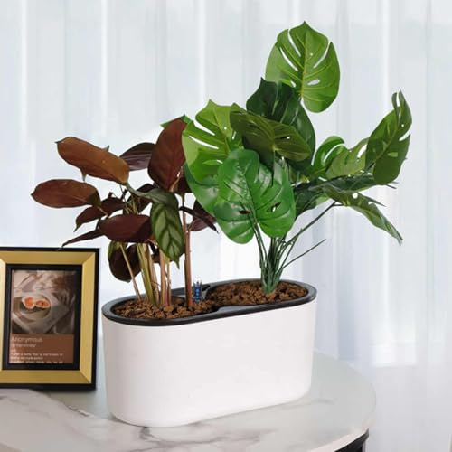 Self-Priming White Plastic Flower Pot for Indoor Plants - Modern Dual Large Planter for Optimal Growth and Stylish Décor