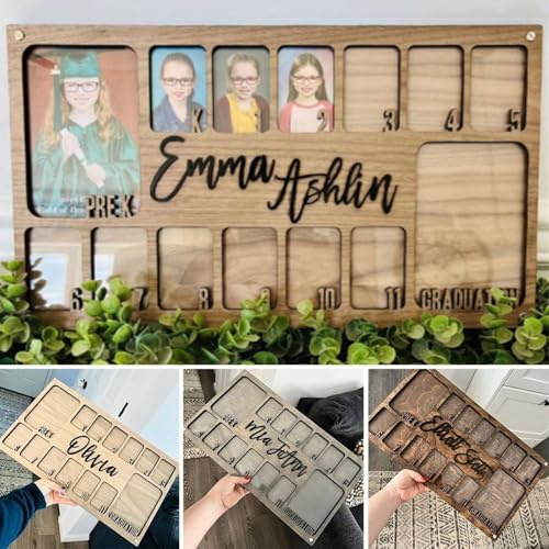 MFCHICIFY K-12 Bilderrahmen für Schuljahre, personalisierbar, Holzklassen Pre-k-12 & Collage, Abschluss-Fotorahmen, individueller Name, Schuljahresrahmen (Holz)