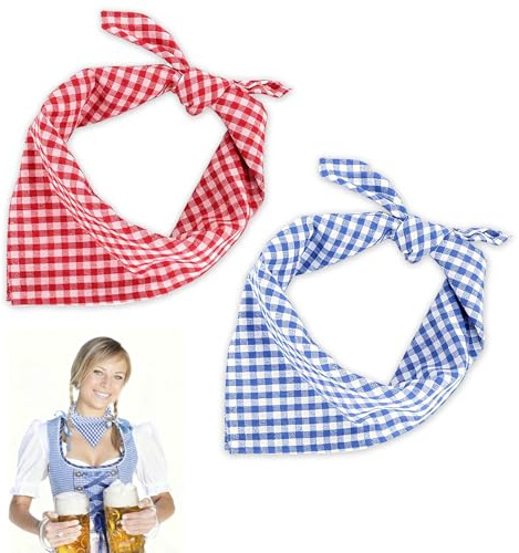Trachtentuch,2 Karo Oktoberfest Accessoires Damen+ Accessoires für Herren-Trachten accessoire Damen,Doppelpack Schals in Blau-Weiß/Rot- Weiß für Oktoberfest,Karneval & Weihnachten(50*50cm)