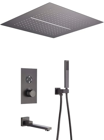 FQYEP Système de Douche Thermostatique Colonne Douche Encastré Ensemble Douchette Robinet de Baignoire,Gris