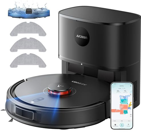 Robot Vacuum and Mop, Self-Emptying Robot Vacuum Cleaner with 6000Pa Suction, Laser Navigator with Smart Mapping Robotic Vacuums, 150Mins Runtime,Schedule,App Alexa Control for Carpet/Pet Hair,Q10 Pro